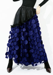 Original Design Black Elastic Waist Patchwork Wrinkled Tulle Skirt Summer