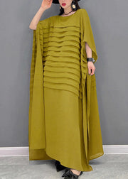 Bohemian Green-print2  O-Neck Striped Chiffon Ankle Dress Batwing Sleeve