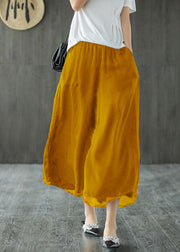 Handmade Yellow Elastic Waist Retro Wide Leg Crop Pants