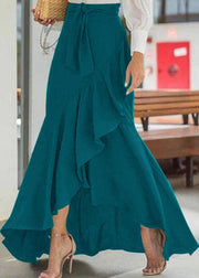 Solid Color High Waist Ruffle High Low Hem Swing Maxi Skirts For Women