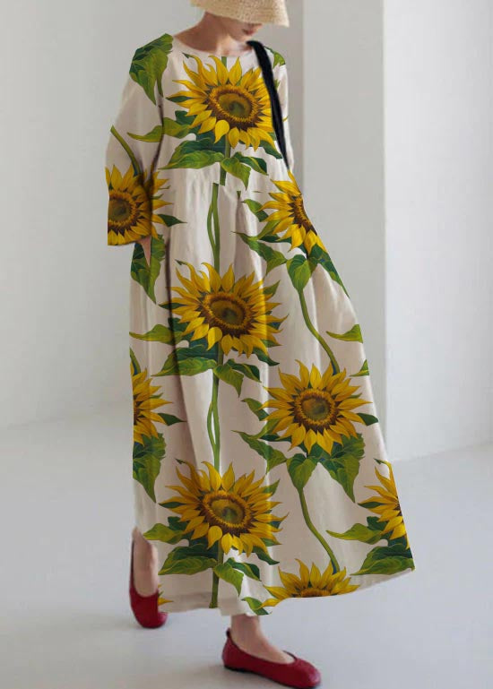 Flower print3 Cotton Dresses Pockets Patchwork Spring
