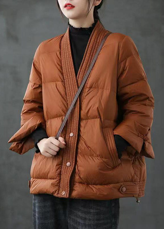 Beige  V Neck Button Thick fashion Winter Duck Down Jackets