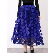Elegant Blue Dot Patchwork Tulle Skirt Fall