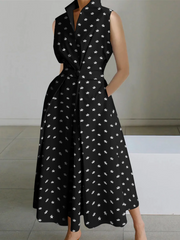 2022 Black-small dots Peter Pan Collar Pockets Cotton Dress Long Sleeve