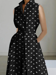 2022 Black-small dots Peter Pan Collar Pockets Cotton Dress Long Sleeve