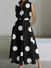 2022 Black-big dots Peter Pan Collar Pockets Cotton Dress Long Sleeve