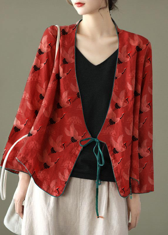 Women Red Embroideried Long sleeve Linen Shirt