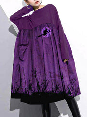 Elegant Cinched o neck Cotton clothes For Women Tutorials  Purple-landscape Dresses