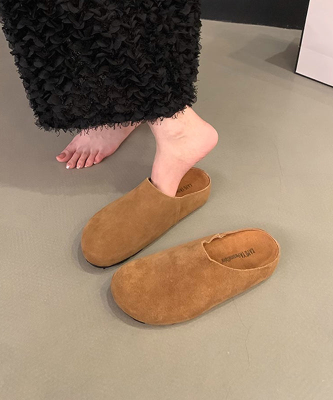 2025 Autumn Khaki Suede Platform Slide Sandals