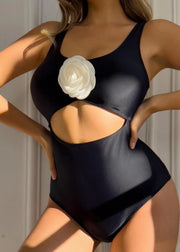 2024 Black Flower Sexy Open Back Bodysuit Swimwear