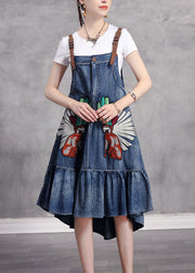 2025 Blue Print Low High Design Spaghetti Strap Sundress Sleeveless