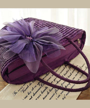 2024 Fashion Purple Flower Grass Woven Handbag