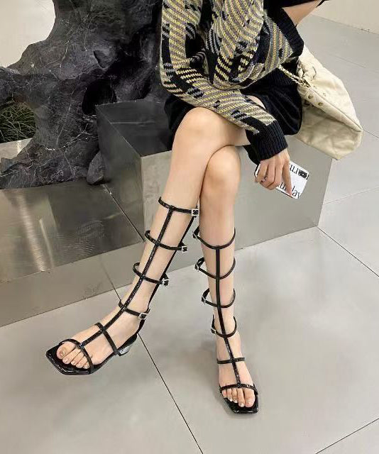 2024 Fashion Rose Hollow Out Chunky Heel Roman Cool Boots Open Toe