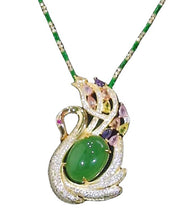 2024 Green Sterling Silver Overgild Jade Cat's Eye Stone Swan Zircon Bamboo Joints Pendant Necklace