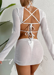 2024 Hollow Out Lace Up Beach Sunscreen Knitted Cover Up