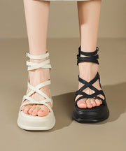 2025 New Beige High Top Strap Roman Sandals Peep Toe