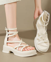 2024 New Beige High Top Strap Roman Sandals Peep Toe