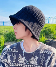 2024 New Black Embroideried Men Knit Bucket Hat