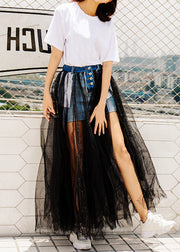 2024 New Black Tulle Patchwork Denim Skirt For Summer