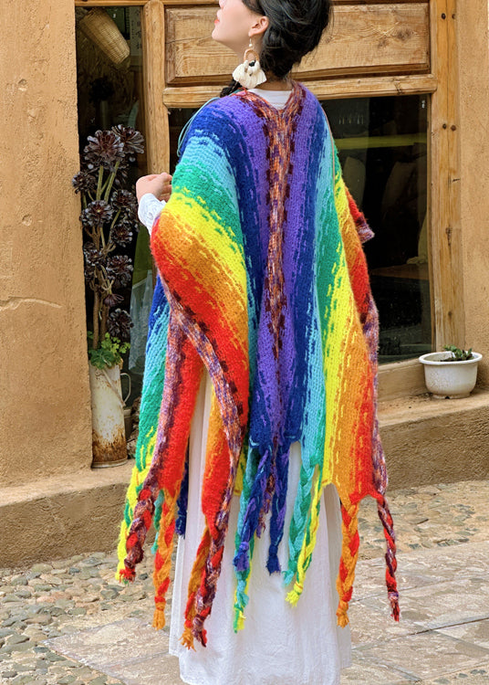 2025 New Bohemian Rainbow Tassel Cozy Warm Shawl