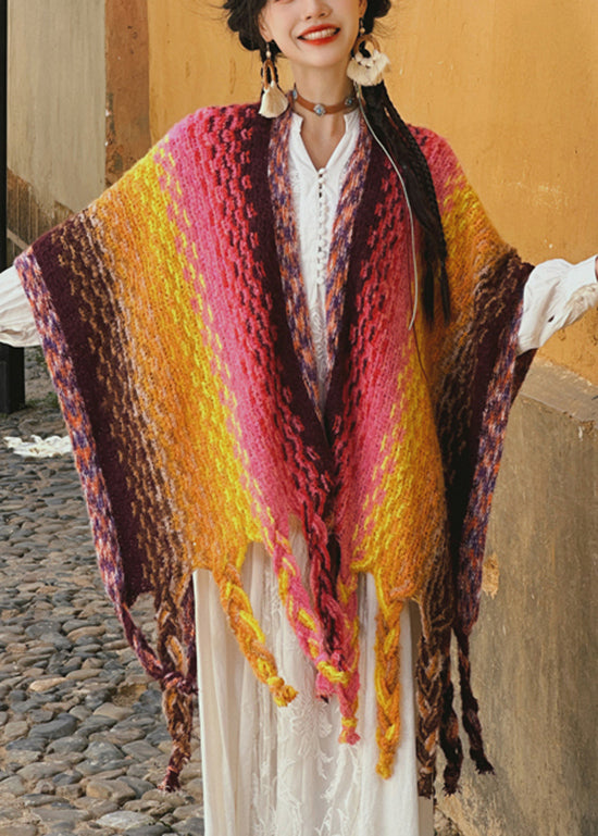 2024 New Bohemian Rainbow Tassel Cozy Warm Shawl