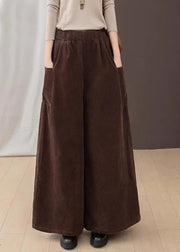 2025 New Brown Pockets Corduroy Warm Fleece Wide Leg Pants Winter