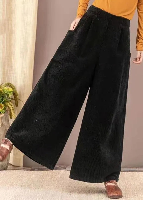 2025 New Brown Pockets Corduroy Warm Fleece Wide Leg Pants Winter