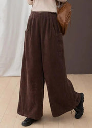 2025 New Brown Pockets Corduroy Warm Fleece Wide Leg Pants Winter