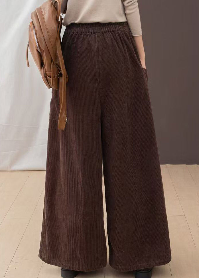 2025 New Brown Pockets Corduroy Warm Fleece Wide Leg Pants Winter