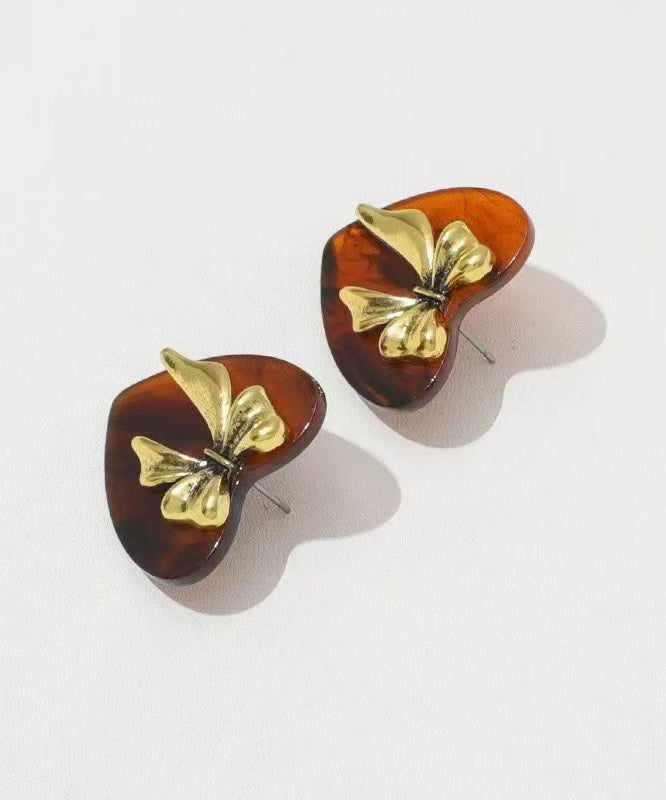 2025 New Brown Sterling Silver Inlaid Love Acrylic Bow Stud Earrings