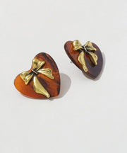 2025 New Brown Sterling Silver Inlaid Love Acrylic Bow Stud Earrings