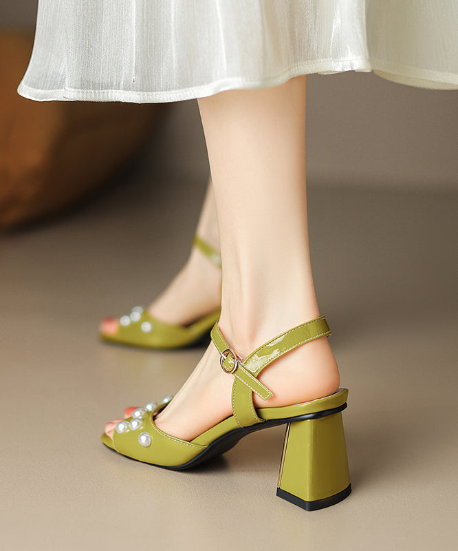 2024 New Chunky Heel Pearl One Line French Open Toe Sandals