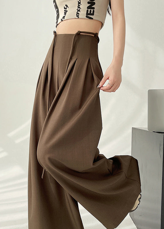 2024 New Coffee High Waist Wrinkled Wide Leg Pants Fall