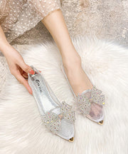 2024 New Gold Breathable Bow Zircon Tulle Pointed Flat Shoes