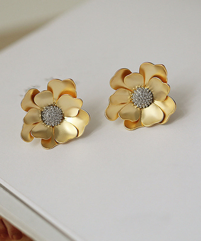 2024 New Gold Sterling Silver Overgild Floral Stud Earrings