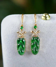 2025 New Green Sterling Silver Overgild Jade Lea Drop Earrings