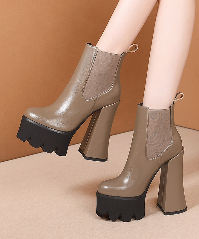 2025 New Khaki Splicing Platform High Heel Boots