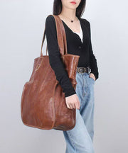 2024 New Large Capacity Brown Cowhide Satchel Bag Handbag