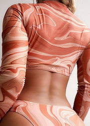 2024 New Orange Long Sleeved Lace Up High Waist Bikini Swimwear