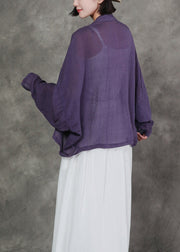 2025 New Original Purple V Neck Linen Cardigan Bat Sleeves