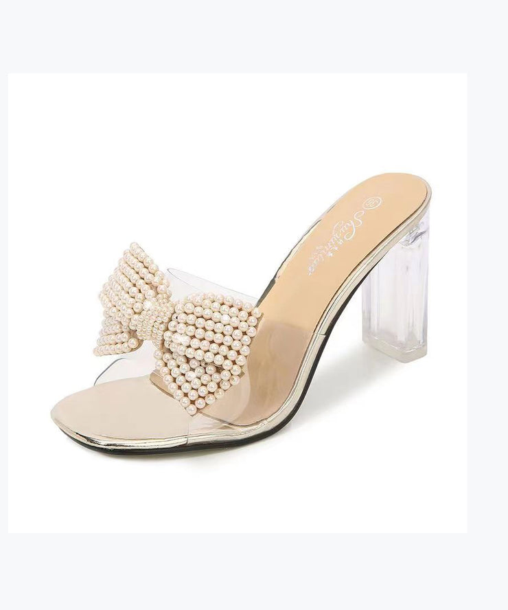 2024 New Pink Chunky Heel Flower Open Toe Slide Sandals