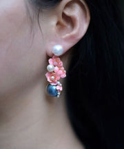 2025 New Pink Sterling Silver Pearl Floral Stud Earrings