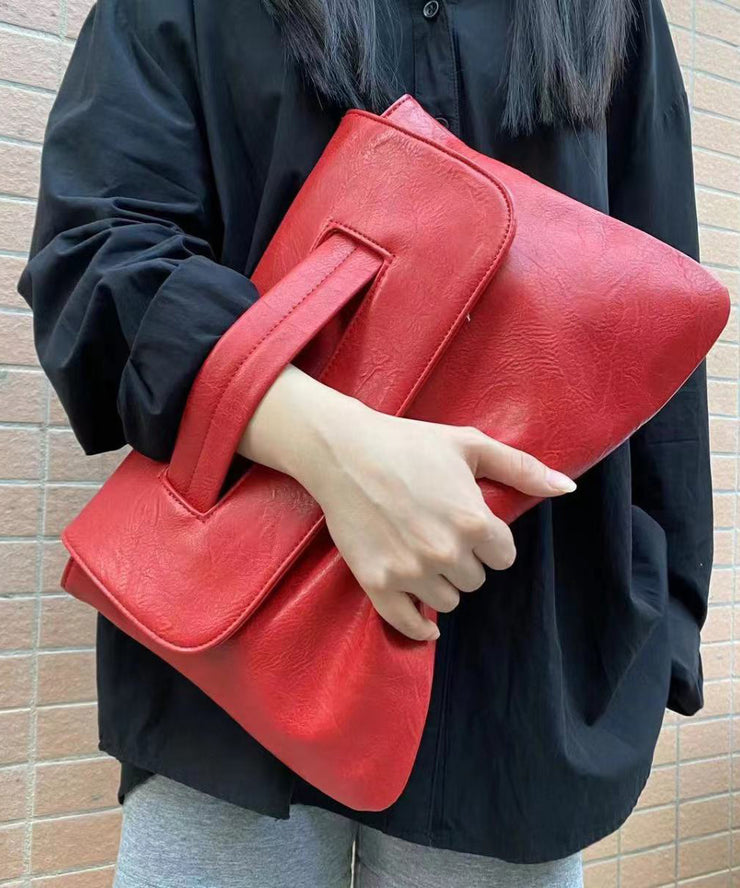 2024 New Red Patchwork Faux Leather Tote Handbag