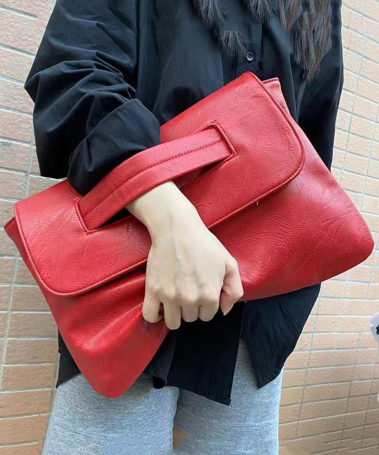 2024 New Red Patchwork Faux Leather Tote Handbag