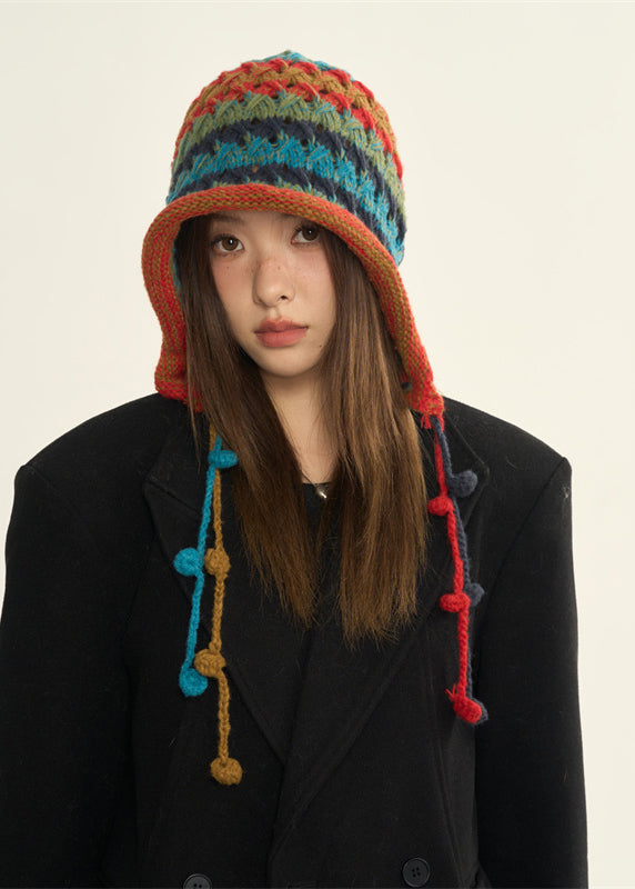 2025 New Style Red Blue Rdge Curl Warm Knitted Boonie Hat