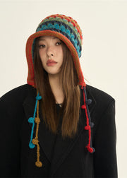 2025 New Style Red Blue Rdge Curl Warm Knitted Boonie Hat