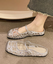 2025 New Stylish Silver Tulle Zircon Flats Slide Sandals