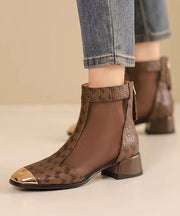 2024 New Summer Coffee Tulle Splicing Chunky Heel Sandals Boots