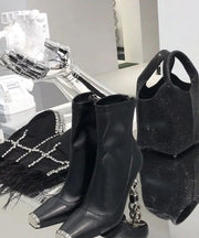 2024 New Versatile Silver Zipper Metal Heterotypic High Heel Boots