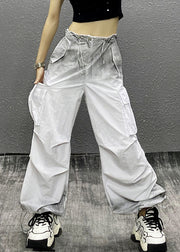 2025 New White Gradient Drawstring Thin Beam Pants Summer